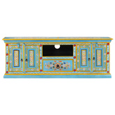 vidaXL Szafka pod TV, niebieska, 110x30x40 cm, lite drewno mango