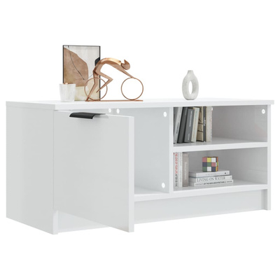 Szafka pod TV, wysoki połysk, biała, 80x35x36,5 cm