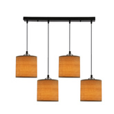 Lampa wisząca z abażurem Legno rattanowy orzechowy potrójna do jadalni