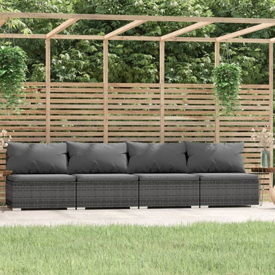 vidaXL 4-osobowa sofa z poduszkami, szara, polirattan