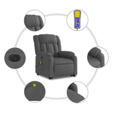 vidaXL Podnoszony fotel masujący, elektryczny, rozkładany, ciemnoszary
