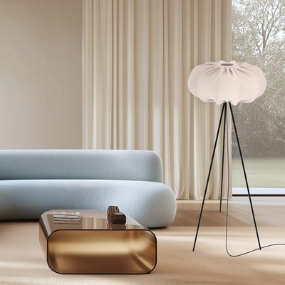 Lampa podłogowa CAFEE’ z abażurem beżowym frappe 52 cm - lampa stojąca w stylu skandynawskim E27