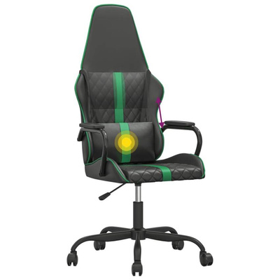 vidaXL Masujący fotel gamingowy, zielono-czarny, sztuczna skóra