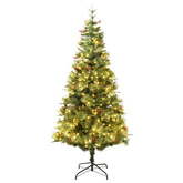 vidaXL Sztuczna choinka z lampkami i szyszkami, zielona 195 cm, PVC/PE