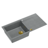 EVAN 146 XL GraniteQ zlewozmywak z syfonem Push 2 Open 1-komorowy z/o (1000x500x210; kom. 420x480) silver stone / elementy złote