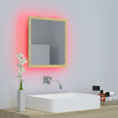 vidaXL Lustro łazienkowe LED, kolor dąb sonoma, 40x8,5x37 cm, akryl
