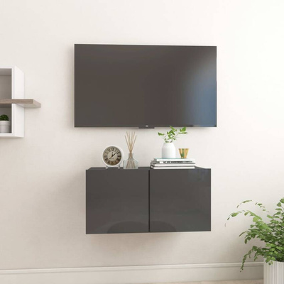 vidaXL Szafka wisząca pod TV, wysoki połysk, szara, 60x30x30 cm