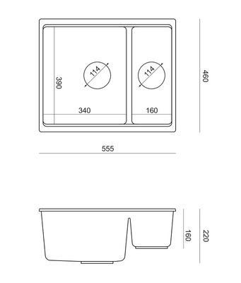 QUADRON | LOGAN 150 | granitowy zlewozmywak kuchenny CZARNY + STAL | wymiary: 56 x 46 x 22 cm | 1,5-komorowy podwieszany | podbudowa szafki od: 60 cm