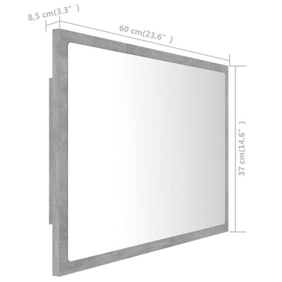 vidaXL Lustro łazienkowe LED, szarość betonu, 60x8,5x37 cm, akryl