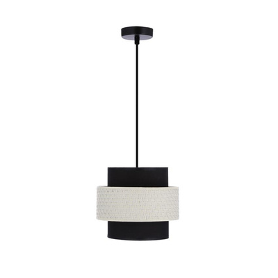Lampa wisząca z abażurem Benta nowoczesna czarna z kremowym rattanem nad stół