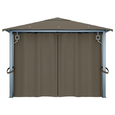 Altana z zasłonami i lampkami LED, 4x3 m, taupe, aluminium