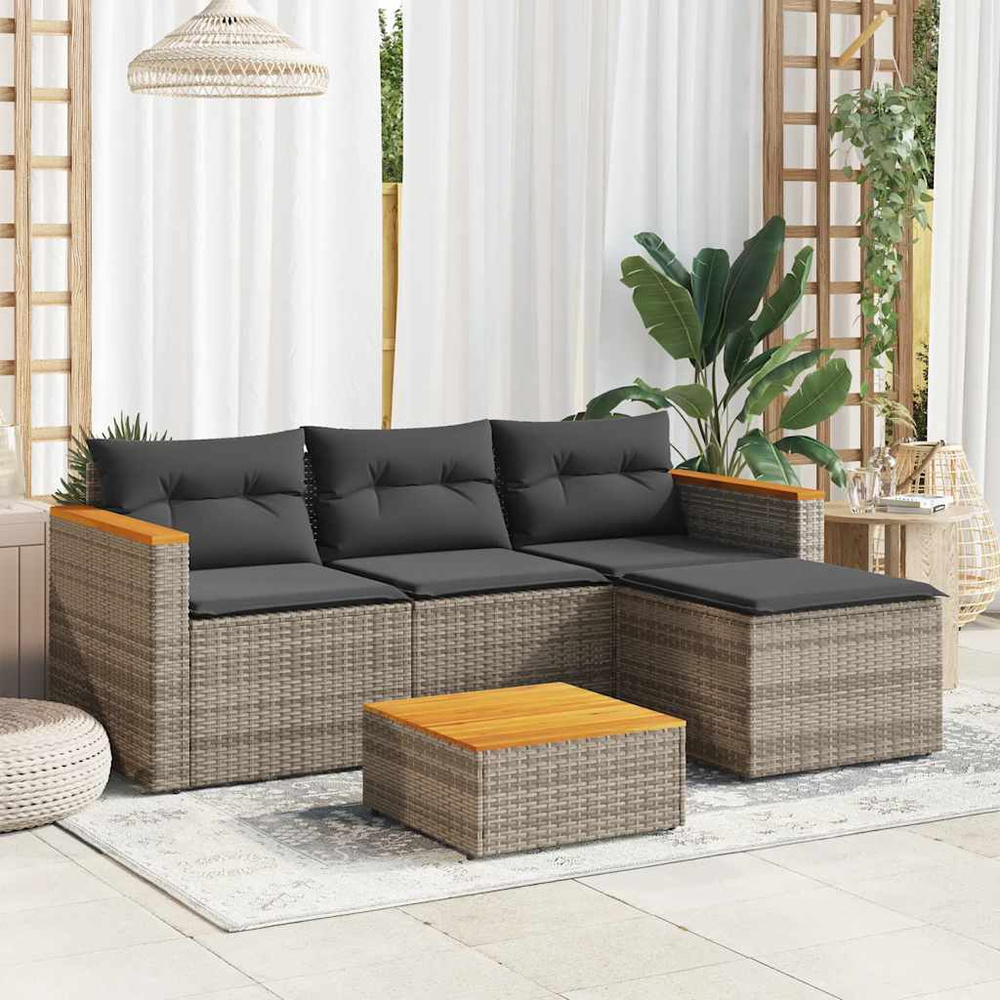 3-częściowa sofa do ogrodu, z poduszkami, szara, polirattanowa