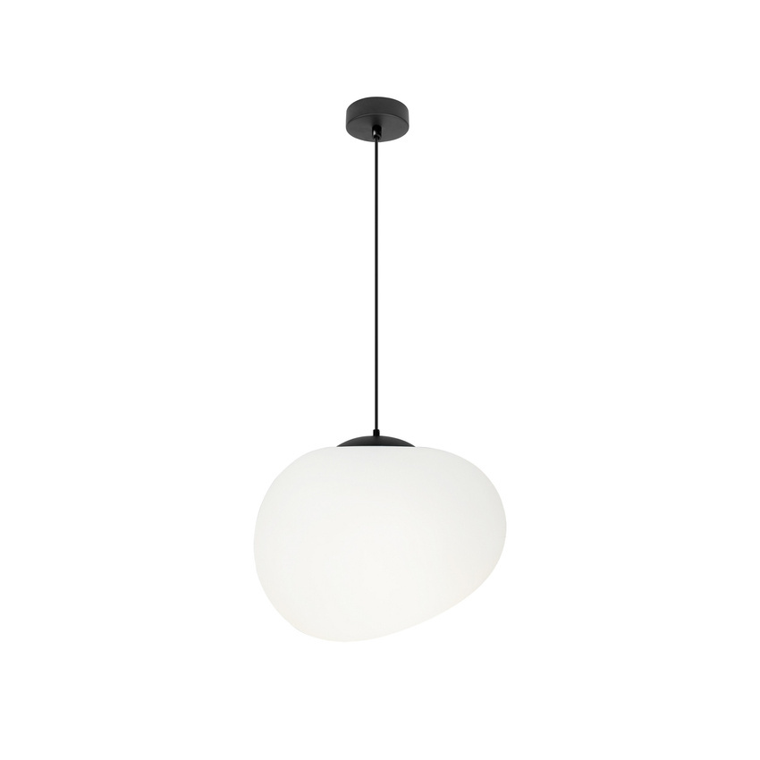 Lampa wisząca STONES 25 cm w stylu Japandi - z białym akrylowym kloszem inspirowanym kamieniem - minimalistyczne oświetlenie sufitowe do salonu E27