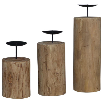 Świecznik 3 pcs Naturalny Lite drewno tekowe