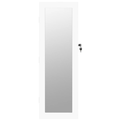 vidaXL Wisząca szafka na biżuterię, z lustrem, biała, 30x8,5x90 cm