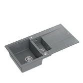 EVAN 156 GraniteQ zlewozmywak z syfonem Push To Open 1,5-komorowy z/o (1000x500x210; kom. 420x480) silver stone / elementy stalowe