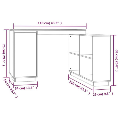 vidaXL Biurko, szare, 110x50x75 cm, lite drewno sosnowe