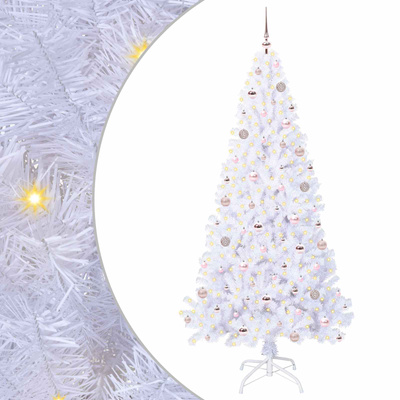 Sztuczna choinka z 300 diodami LED Biały 210 cm PVC i stal