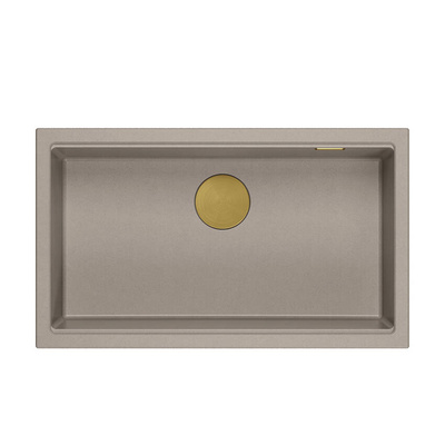 LOGAN 110 GraniteQ zlewozmywak soft taupe 76x44x23,5 cm 1-komorowy wpuszczany z syfonem manualnym złoty