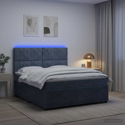Łóżko z box spring LED z materacem ciemnoszary 180 x 200 cm