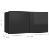 vidaXL Szafka wisząca pod TV, wysoki połysk, czarna, 60x30x30 cm
