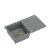 EVAN 111 GraniteQ zlewozmywak z syfonem Push 2 Open 1-komorowy z/o (860x500x210) silver stone / elementy złote