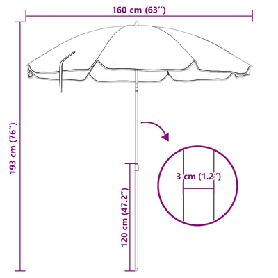 Parasol ogrodowy na stalowym słupku, niebieski, 180 cm