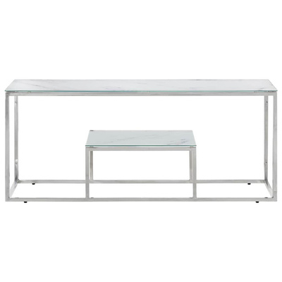 Stolik kawowy, srebrny, stal nierdzewna i szkło hartowane