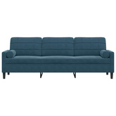 3-osobowa sofa z poduszkami, niebieska, 210 cm, aksamit