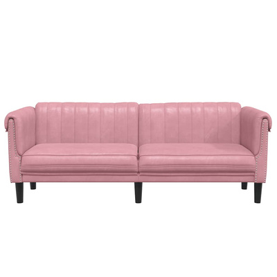 Sofa 3-osobowa, różowa, tapicerowana aksamitem