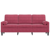 3-osobowa sofa z poduszkami, winna czerwień, 180 cm, aksamit