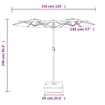 Podwójny parasol ogrodowy, antracytowy, 316x145 cm