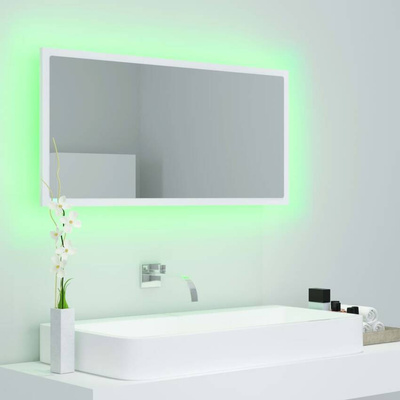 vidaXL Lustro łazienkowe z LED, białe, 90x8,5x37 cm, akryl