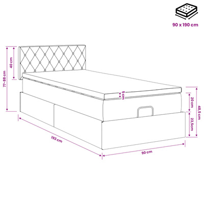 Łóżko ottoman z materacem Ciemnoniebieski 90 x 190 cm Welur