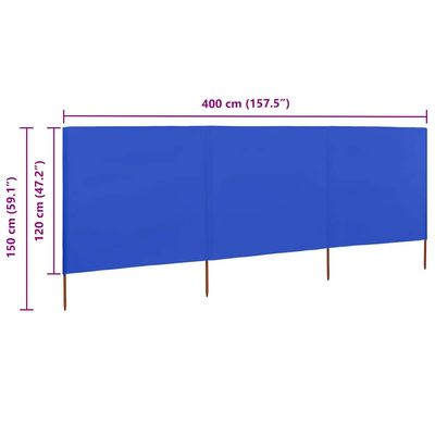 Parawan 3-skrzydłowy z tkaniny, 400x120 cm, błękit lazur
