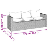 3-osobowa sofa ogrodowa z poduszkami, czarna, polirattan