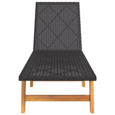 vidaXL Leżak, czarno-brązowy, rattan PE i lite drewno akacjowe