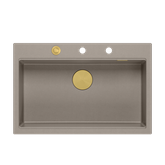 Zlewozmywak granitowy MARC 1-komorowy 76x50 cm szarobeżowy/soft taupe + Nano ZŁOTO PVD