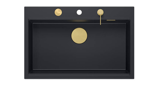 Zlewozmywak granitowy MARC 1-komorowy 76x50 cm czarny/pure carbon + Nano ZŁOTO PVD