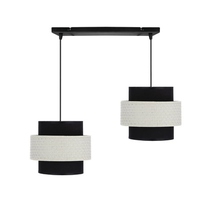 Lampa wisząca z abażurami Benta czarna podwójna z rattanowym abażurem nad stół