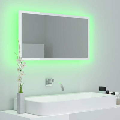 vidaXL Lustro łazienkowe LED, wysoki połysk, białe, 80x8,5x37cm, akryl
