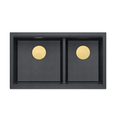 Zlewozmywak granitowy LOGAN 120 – dwukomorowy, podwieszany, black diamond/elementy złote, Quadron