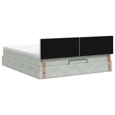 Łóżko ottoman z materacem jasnoszary 180 x 200 cm Welur