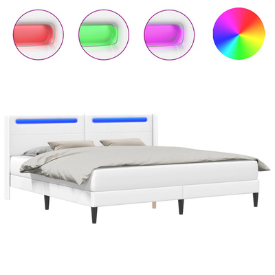 Ramka łóżka z paskami LED Biały 180 x 200 cm Ekoskóra