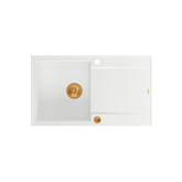 EVAN 111 GraniteQ zlewozmywak z syfonem Push 2 Open 1-komorowy z/o (860x500x210) snow white / elementy miedziane