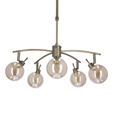 Lentini lampa wisząca patynowy 5x40w g9 klosz bursztynowy