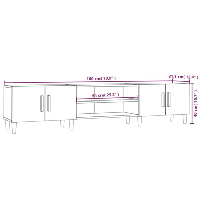 Szafka RTV Biała 180x31,5x40 cm Drewno klejone
