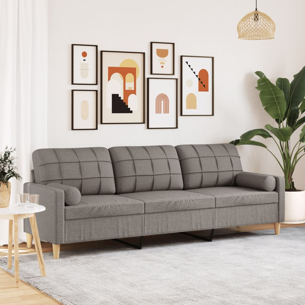 3-osobowa sofa z poduszkami, taupe, 210 cm, obita tkaniną