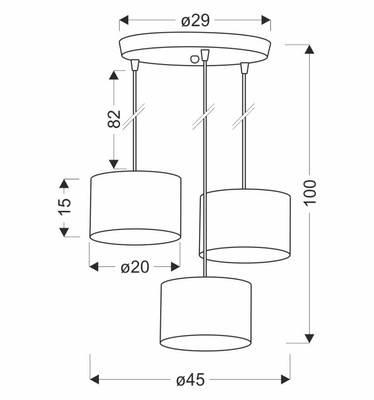 Lampa wisząca z abażurami Pandy czarna potrójna do salonu E27