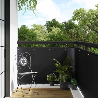Ekran Balkonowy z Oczkami 600 x 90 cm polirattan Czarny